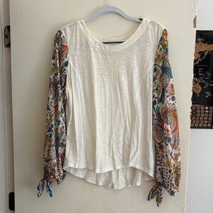 Anthropologie Cream Blouse with Multicolor Paisley Sleeves